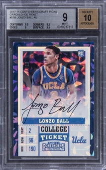 2017/18 Panini Contenders Draft Picks "Cracked Ice Ticket" Autograph #51B Lonzo Ball Signed Rookie Card (#14/23) - BGS MINT 9/BGS 10